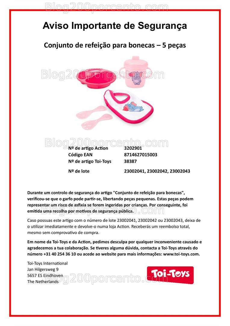 ALERTA - Recolha de artigo ACTION Kit de refeição para bonecas!