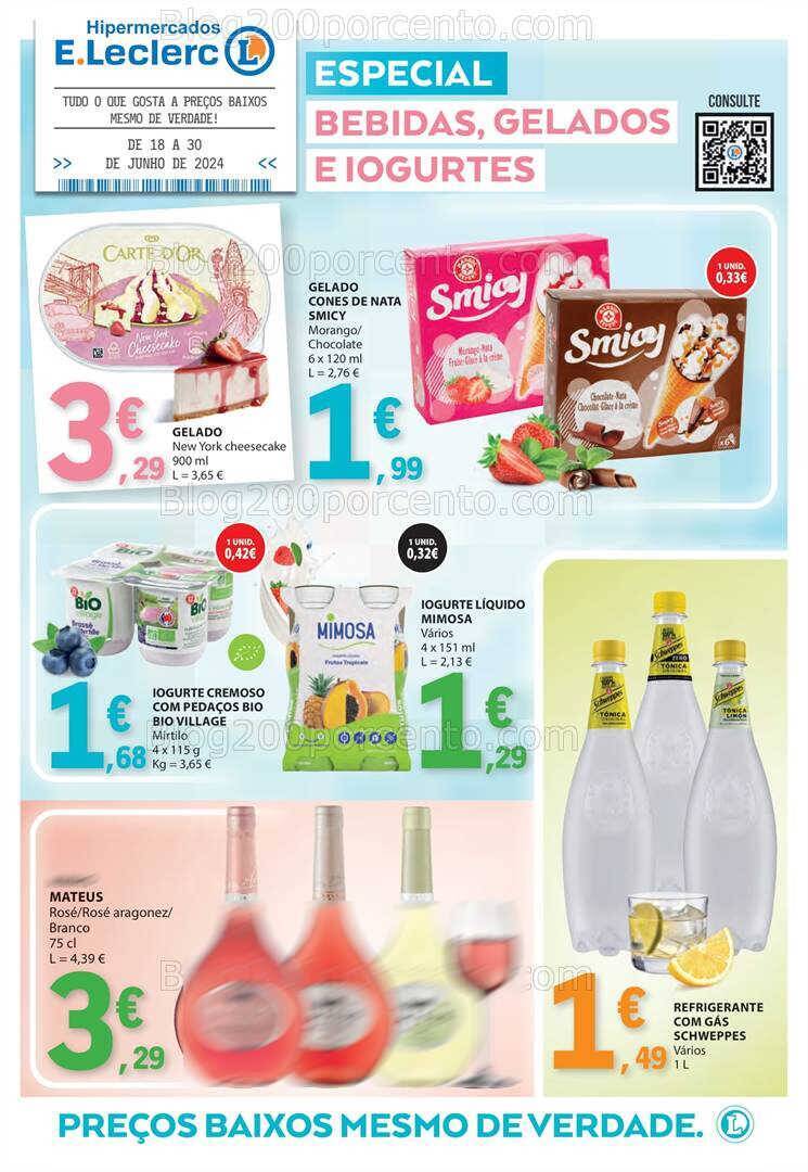 Antevisão Folheto E-LECLERC Especial Bebidas Gelados e Iogurtes Promoções de 18 a 30 junho