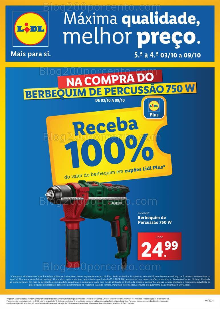 Antevisão Folheto LIDL Extra com 100% desconto Promoções de 3 a 9 outubro