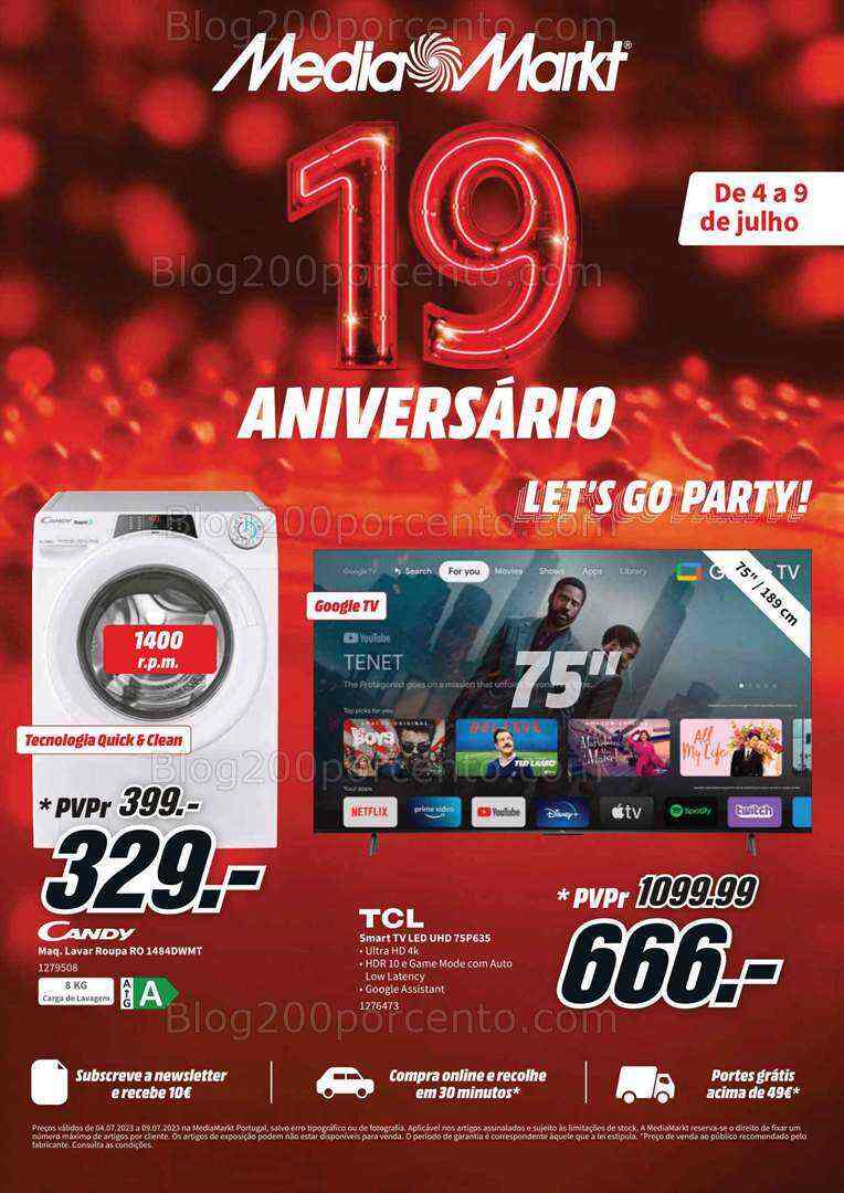 Antevisão Folheto MEDIA MARKT 19º Aniversário Promoções de 4 a 9 julho