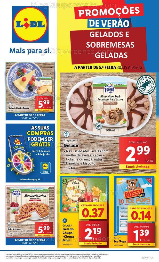 Antevisão Folheto LIDL Gelados e Sobremesas Geladas Promoções de 30 maio a 5 junho