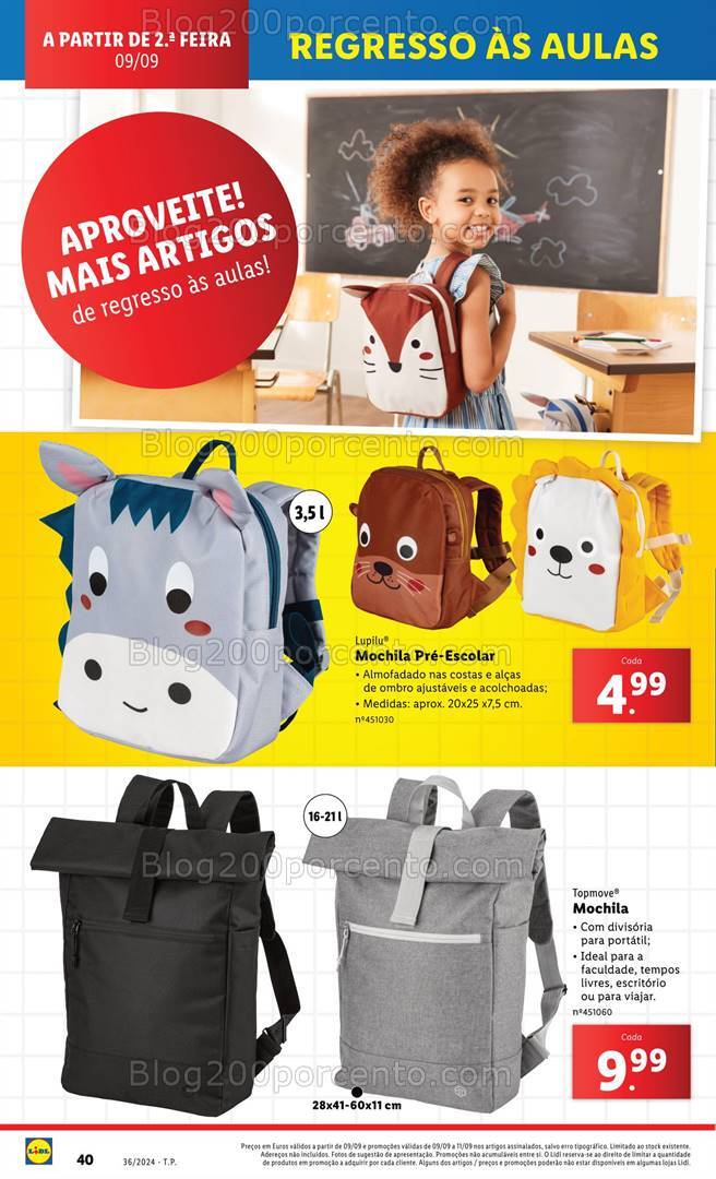Antevisão Folheto LIDL Regresso às Aulas Promoções de 15 a 21 agosto