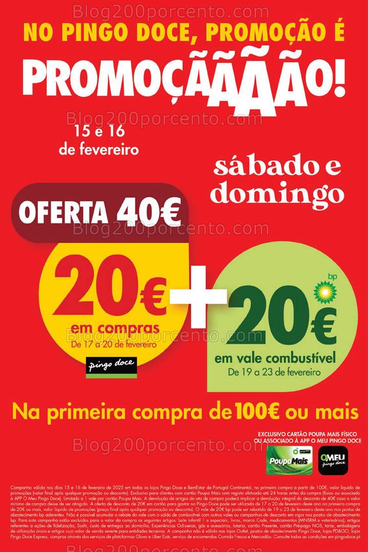 ALERTA - Oferta de 40€ PINGO DOCE Promoções Fim de Semana - 15 e 16 fevereiro