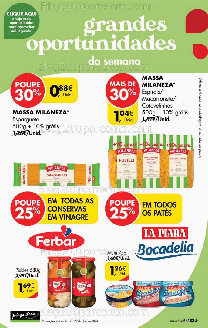 Antevisão Folheto PINGO DOCE Promoções Fim de Semana - 19 a 22 abril