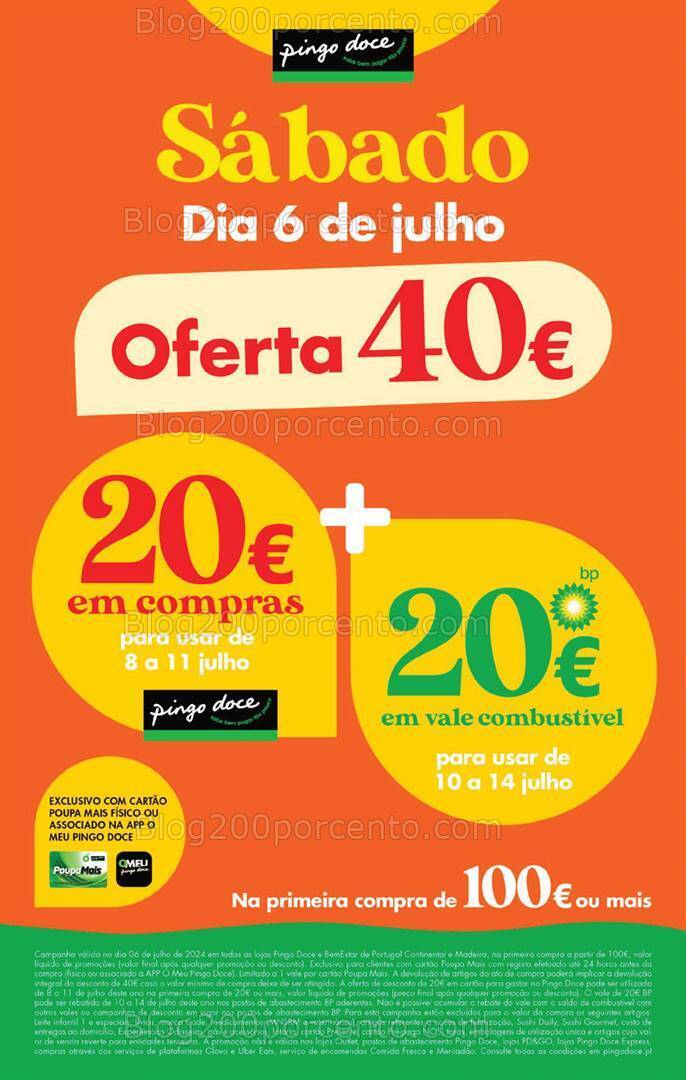 ALERTA - Oferta 40€ PINGO DOCE - BP só sábado 6 julho