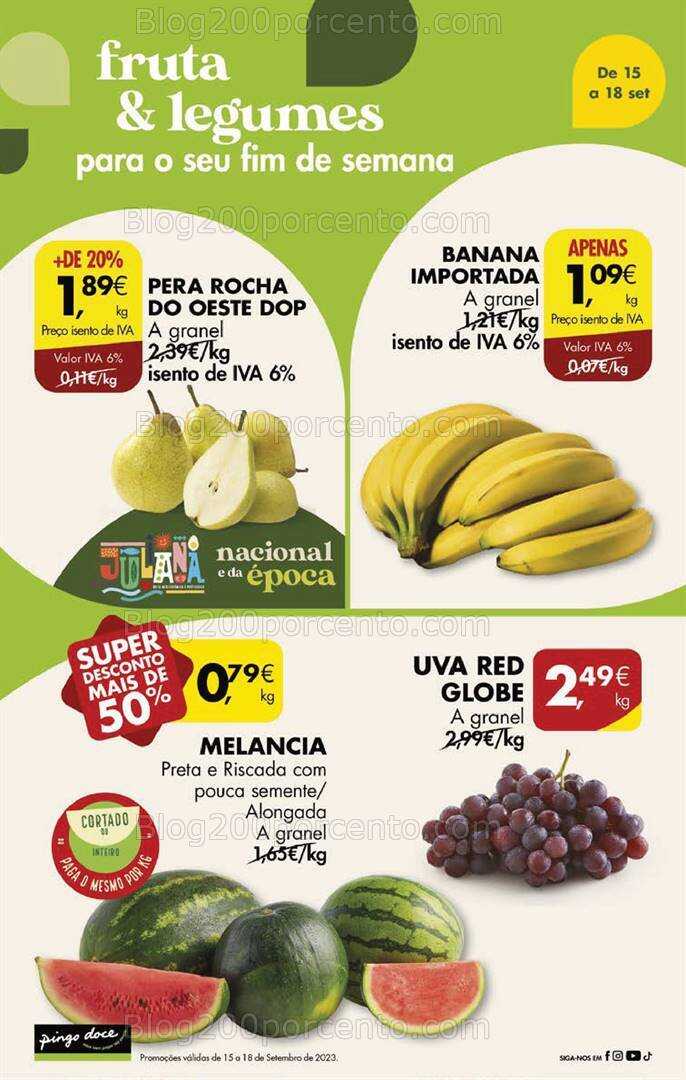 Antevisão Folheto PINGO DOCE Promoções Fim de Semana - 15 a 18 setembro