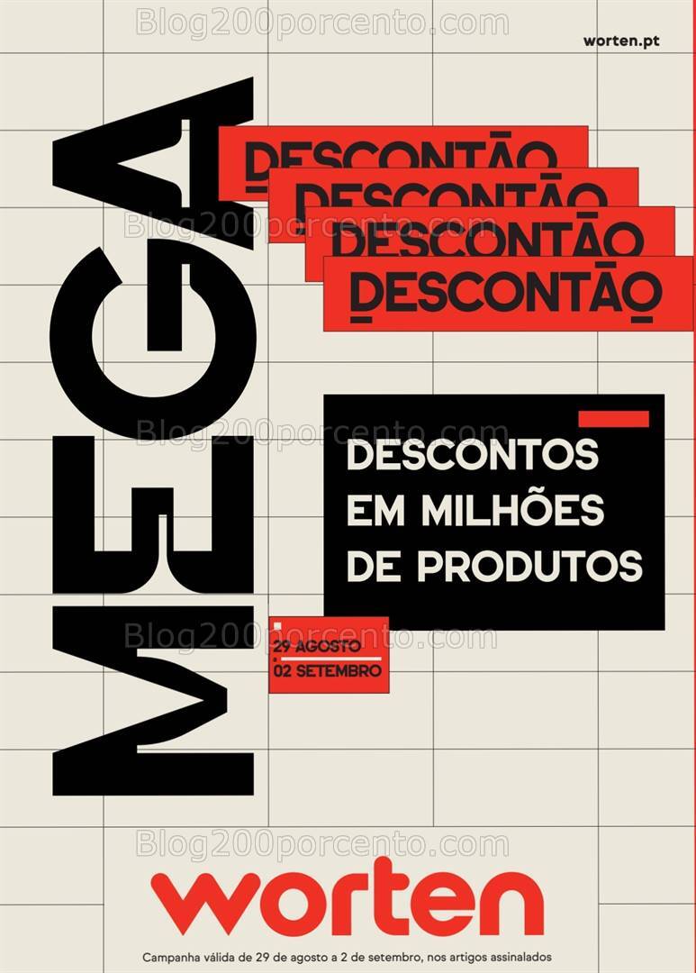 Antevisão Folheto WORTEN Mega Descontão Promoções de 29 agosto a 2 setembro