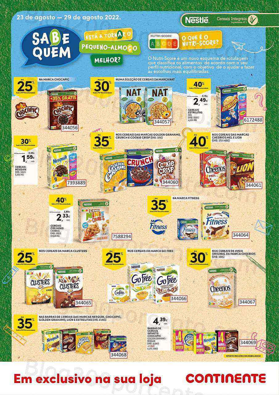 Antevisão Folheto CONTINENTE Especial Cereais Promoções de 23 a 29 agosto