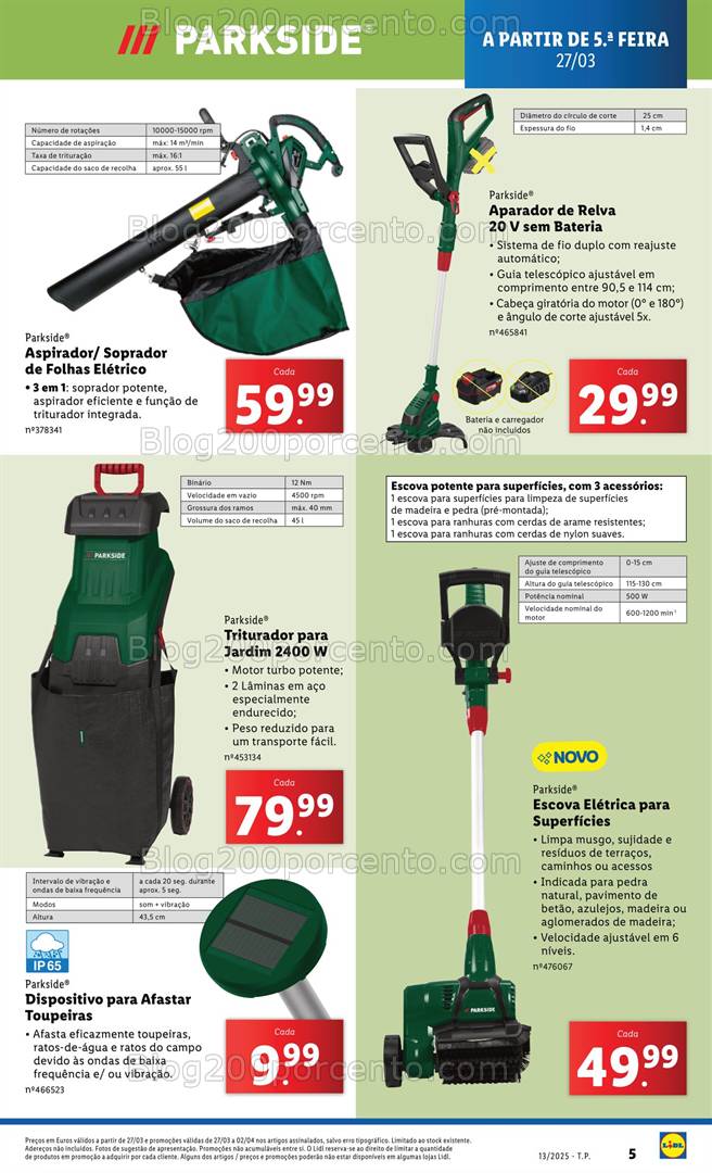 Antevisão Folheto LIDL Ferramentas Parkside Promoções de 27 março a 2 abril