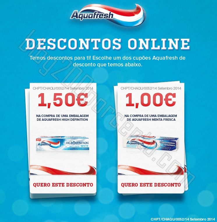 Novos vales AQUAFRESH para imprimir