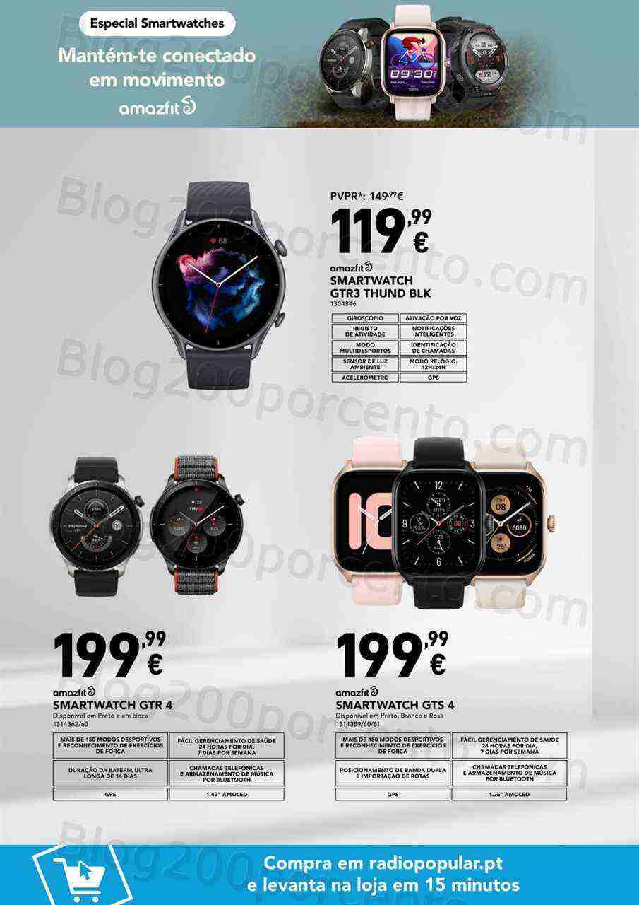 Antevisão Folheto RADIO POPULAR Smartwatches Promoções de 6 março a 8 abril