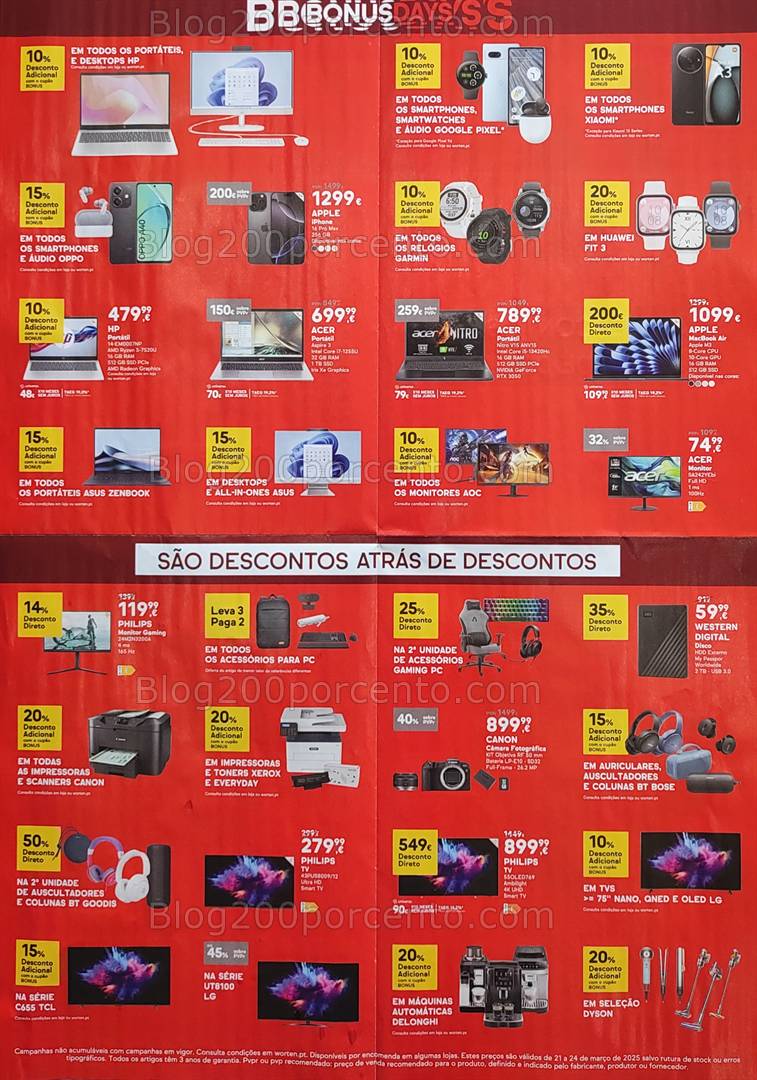 Antevisão Folheto WORTEN Bónus Days Promoções até 24 março