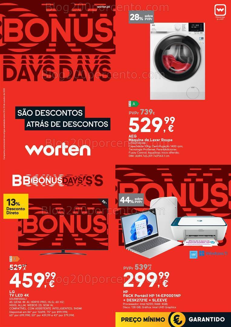 Antevisão Folheto WORTEN Bonus Days Promoções até 23 outubro